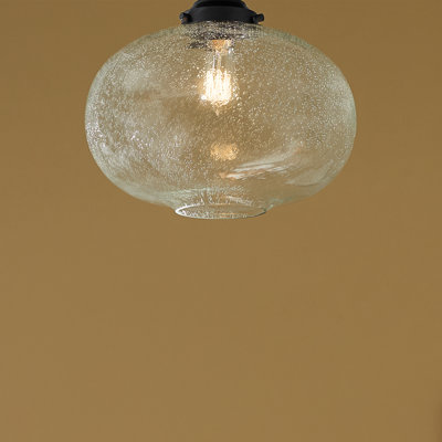 1-Light 14.5-Inch Satin Black Globe Flush Mount Light with Clear Seeded Glass Shade