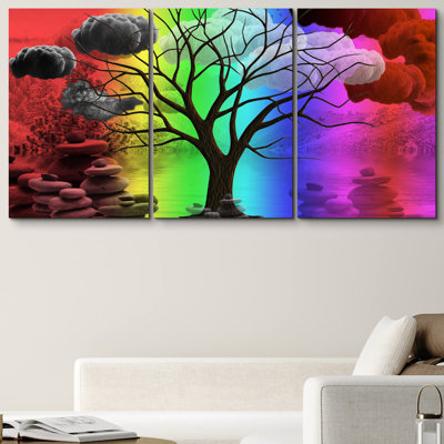 Noir, blanc et arc-en-ciel, collage, nature, aquarelle, art moderne, rustique, paysage ultra