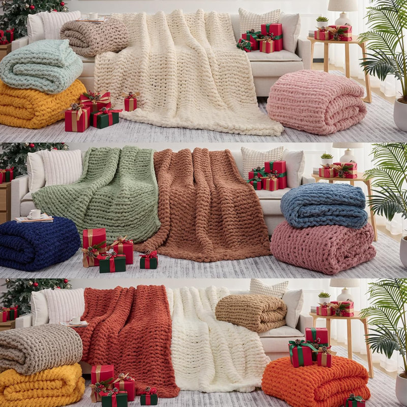 Jeté épais en tricot, jeté en chenille douce 50 x 60 po, tricoté à la main au crochet, jeté en gros fils, jeté en corde pour canapé-lit