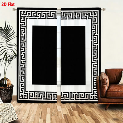 2 Piece Window Curtain Set Modern Greek Key Pattern Decorative Drapery Panels For Living Room Bedroom Home Decor Elegant Geometric Print Fabric Window Treatments Light Filtering Panels