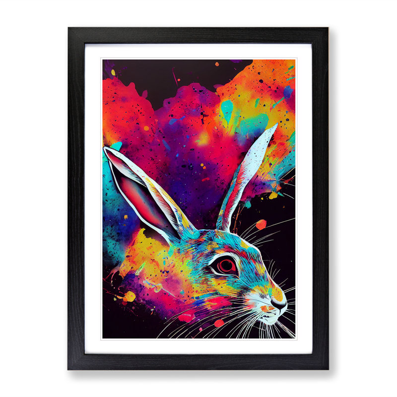 Paint Splashed Hare No.1 - Framed Print, Black, 64cm H x 46cm W x 2cm D