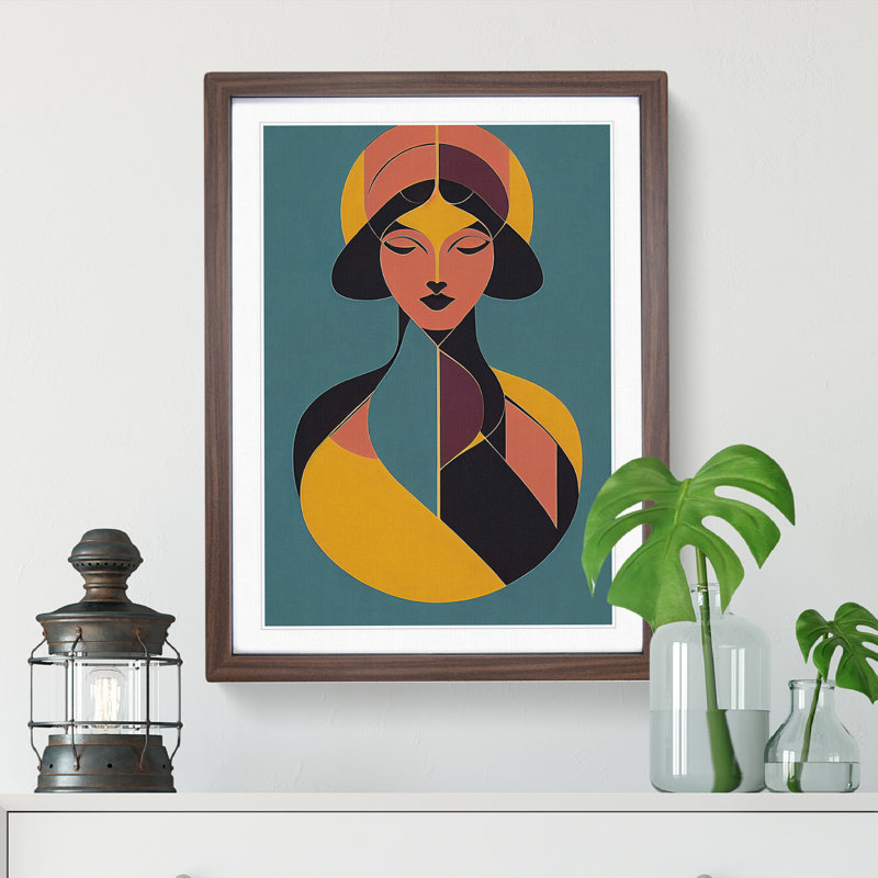 Abstract Coloured Woman No.3 1 Piece Single Picture Frame Wall Art, 64cm H x 46cm W x 2cm D, Walnut