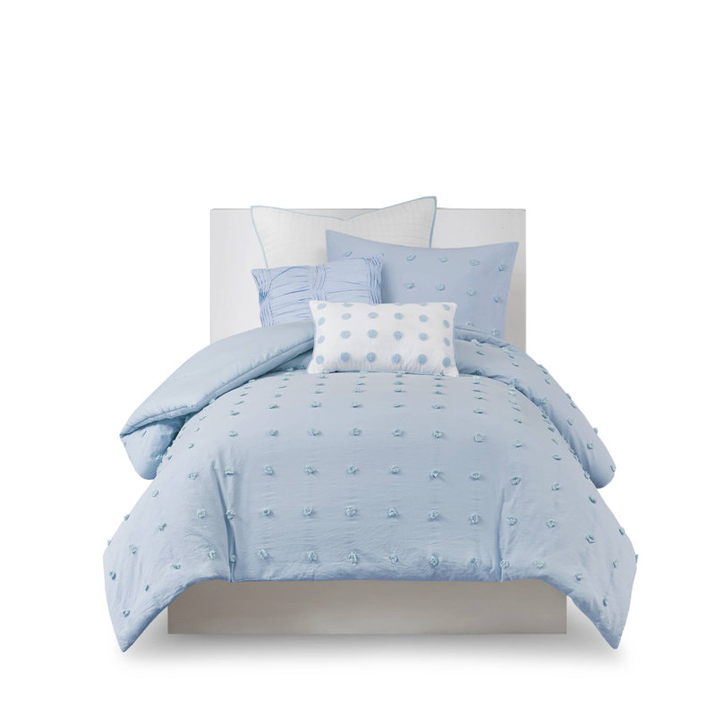 Brooklyn Cotton Jacquard Comforter Set with Euro Shams and Throw Pillows, Twin/Twin XL Comforter + 2 Shams + 2 Throw Pillows