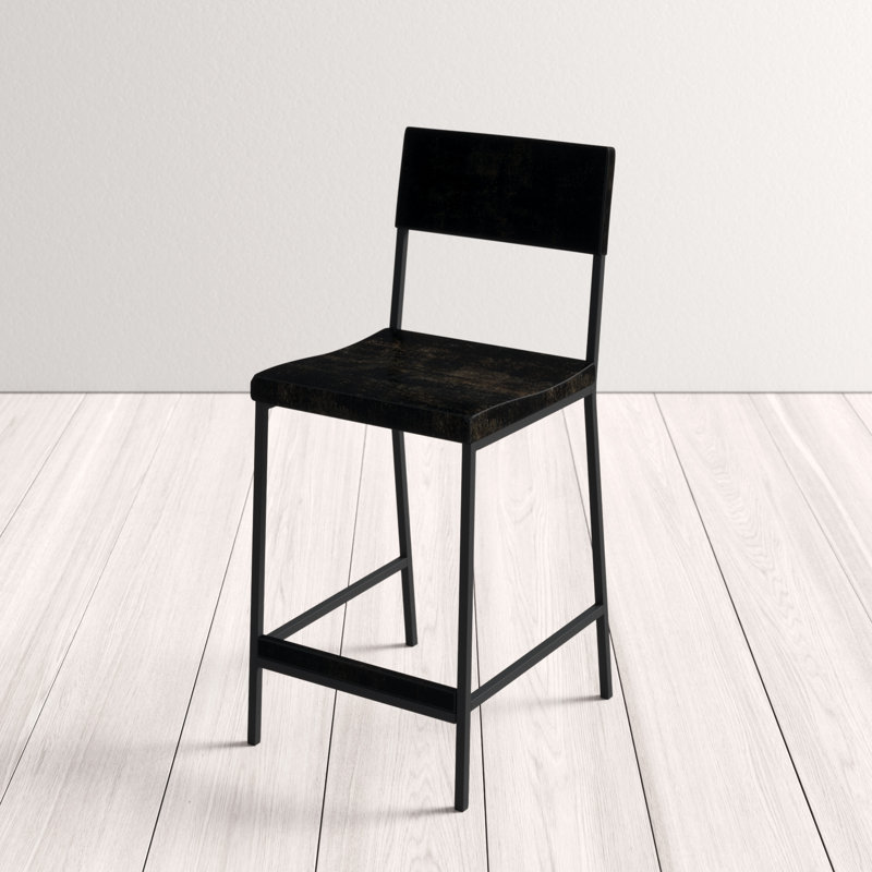 Tabouret de comptoir en bois massif Boggs, Noir, noir, noir, noir, Tabouret de comptoir (hauteur d'assise de 24,8 po)