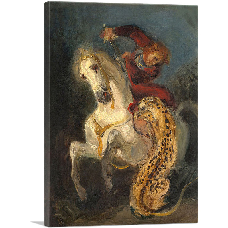 «Rider Attacked By A Jaguar 1855», reproduction, H 18 po x l 12 po x P 0,75 po