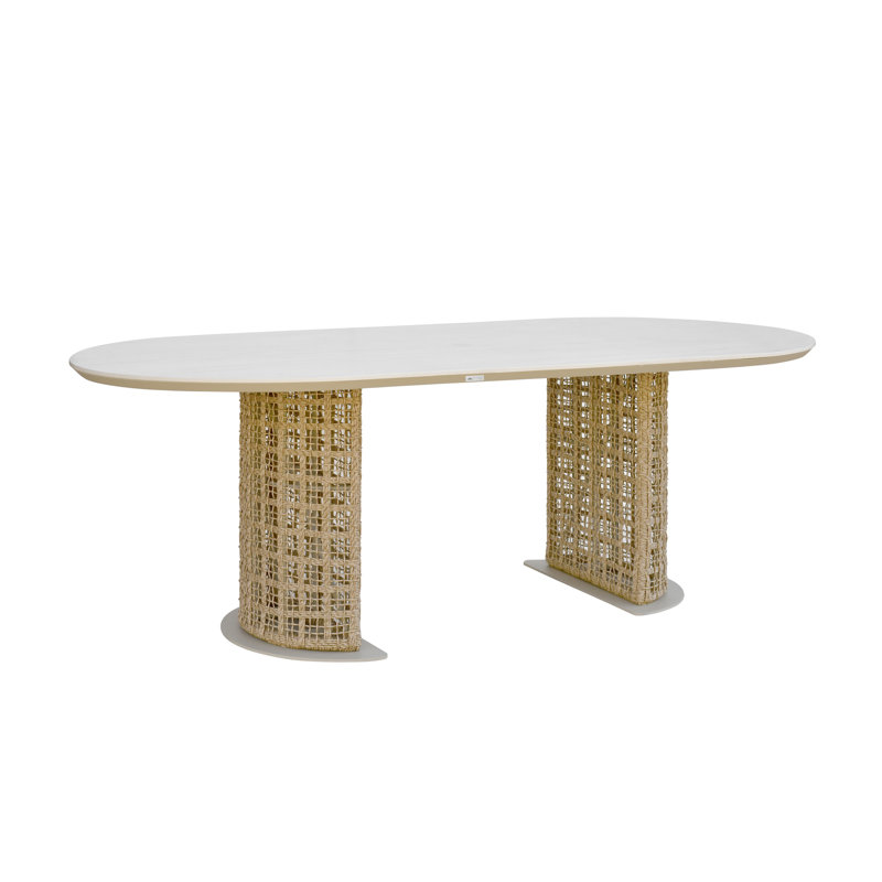 Demichael Table de salle à manger d'extérieur ovale avec plateau en pierre frittée et base en corde naturelle