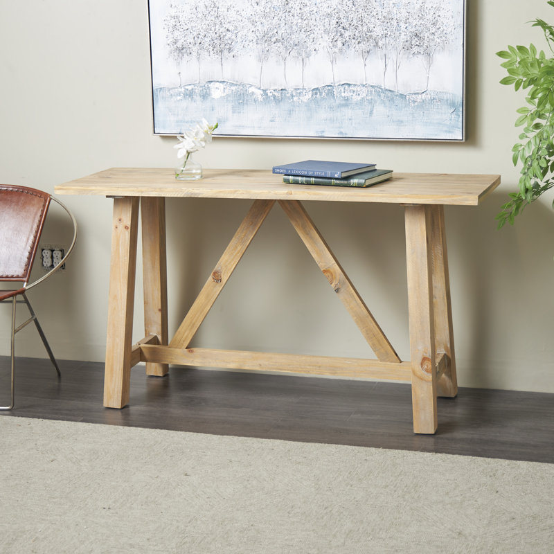 Console avec pieds évasés et poutres croisées