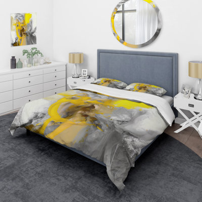 Ensemble de housse de couette jaune moutarde et gris vif en microfibre / polyester