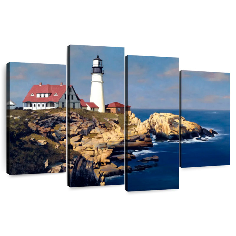 Coastal lighthouse with red houses Aletra, H 32 po x l 52 po