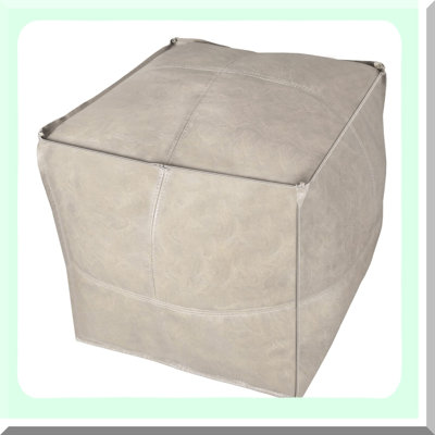 Outdoor Leather Moroccan Pouf Cover - Beige Square Ottoman for Living Room, Balcony, and Office - Unstuffed Ottomans