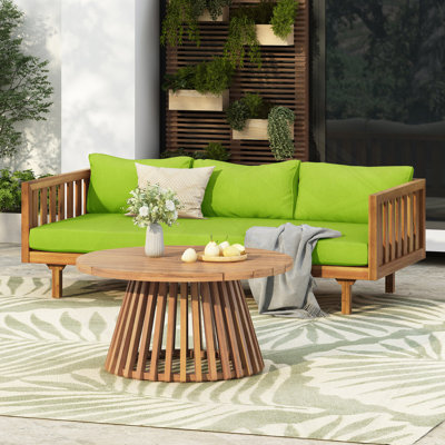 Lit de jour d'extérieur 3 places en bois d'acacia avec table basse