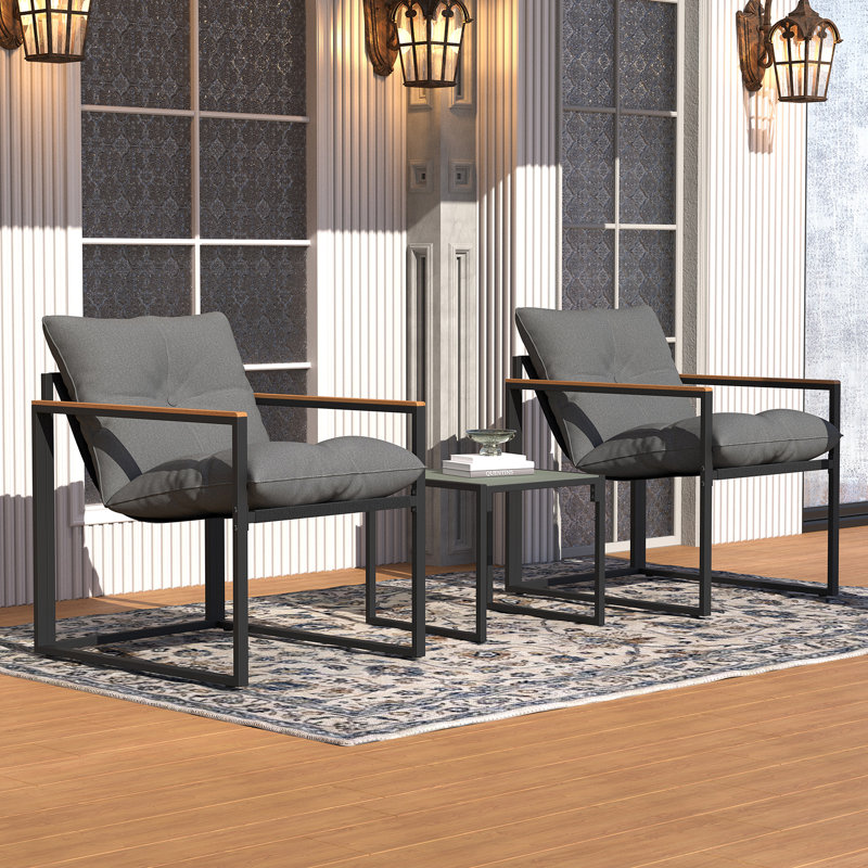 Ensemble de meubles de patio 3 pièces en osier pour l'extérieur avec table et coussins, Gris