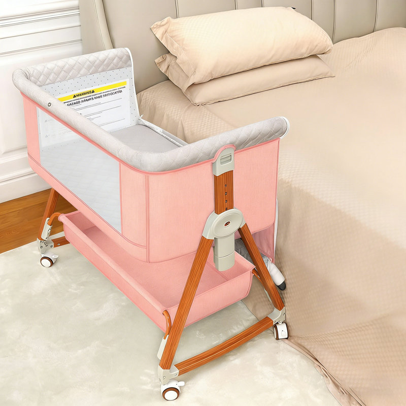 Adjustable Portable Baby Bassinet with Mosquito Net, Pink