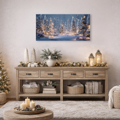 Enchanted Winter Lights Forest Wrapped Canvas Wall Art