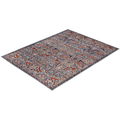 Tapis unique noué à la main gris de 9 pi 0 po x 11 pi 11 po Dobbins