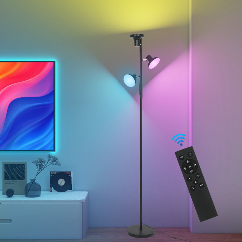 RGB Floor Lamp With Three Lamp Heads W/ Remote Control Black