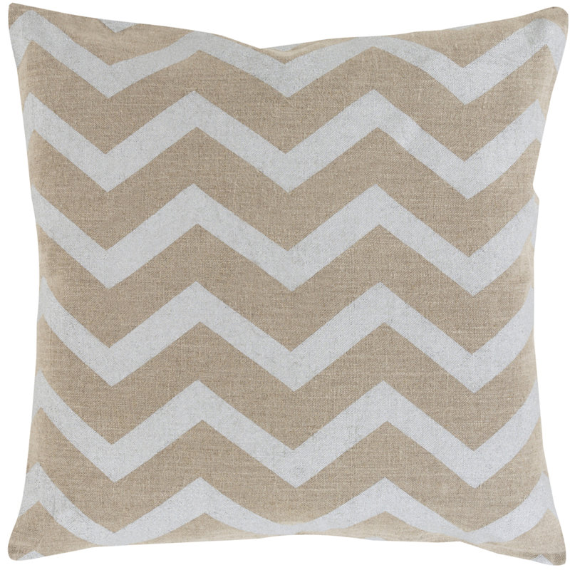 Stamped Linen Throw Pillow, 18" H x 18" W x 4" D, Light Gray/Beige, Down