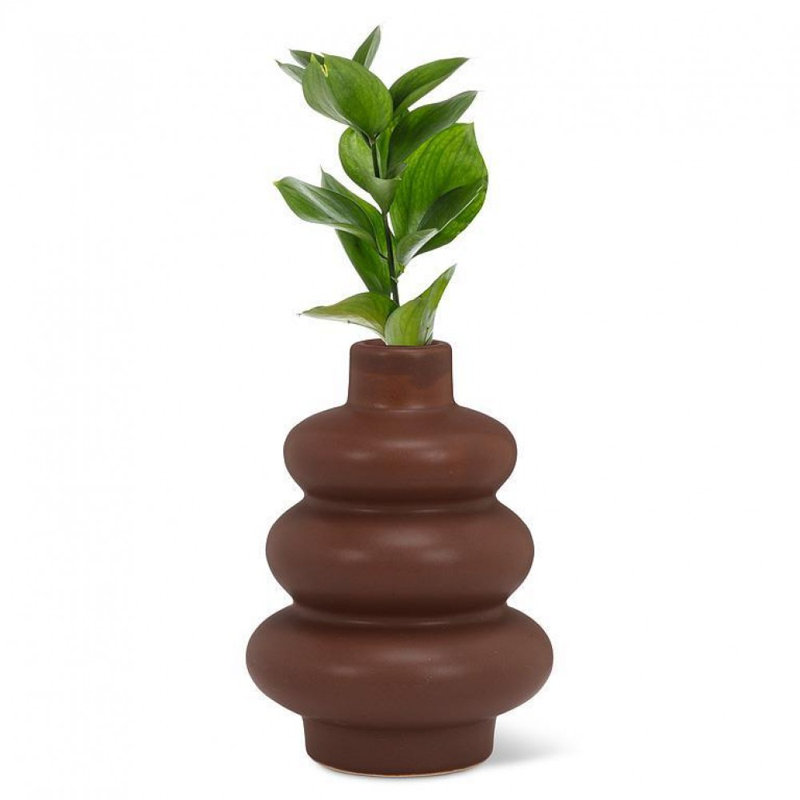Petit vase à fleurs double pile, H 4,50 po x l 3,25 po x P 3,25 po, Brun