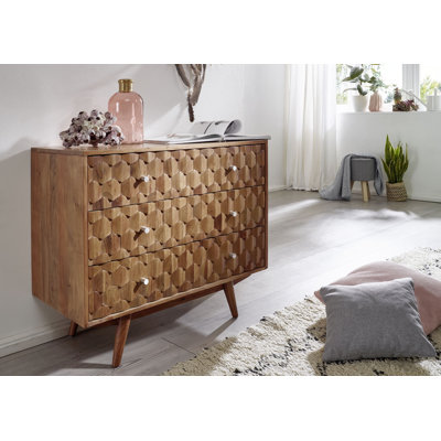 Mosayk Solid Wood 88cm W 3 - Drawer Chest of Drawers