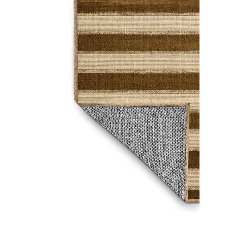 Tapis brun à rayures horizontales lavable à la machine, Rond 6 pi