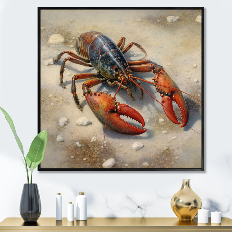 Homard délicatesse marine II sur toile, H 36 po x l 36 po x P 1,5 po, Cadre flottant noir