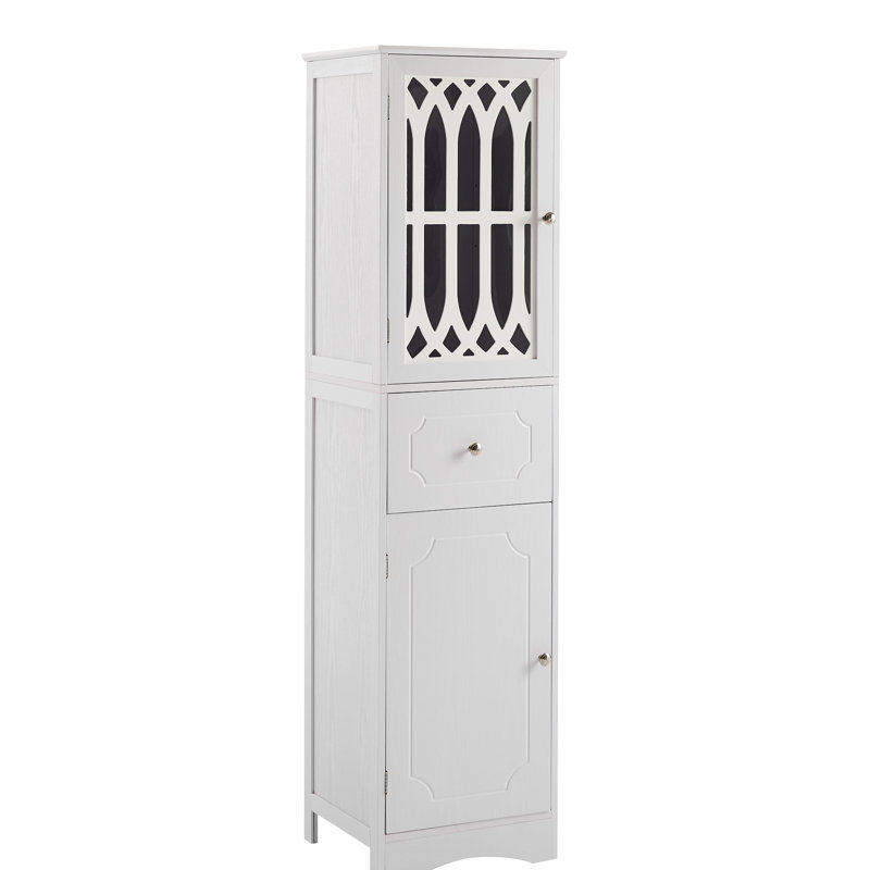 Freestanding Cabinet For Bathroom - Tall, White With Door And Drawer Storage Doors, White