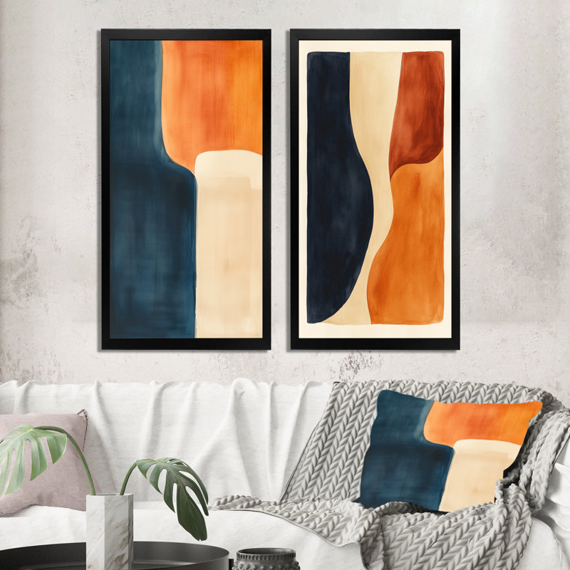 Formes abstraites équilibrées I - Tableau en deux parties aux formes modernes abstraites, 32" H x 32" W, Black Picture Framed