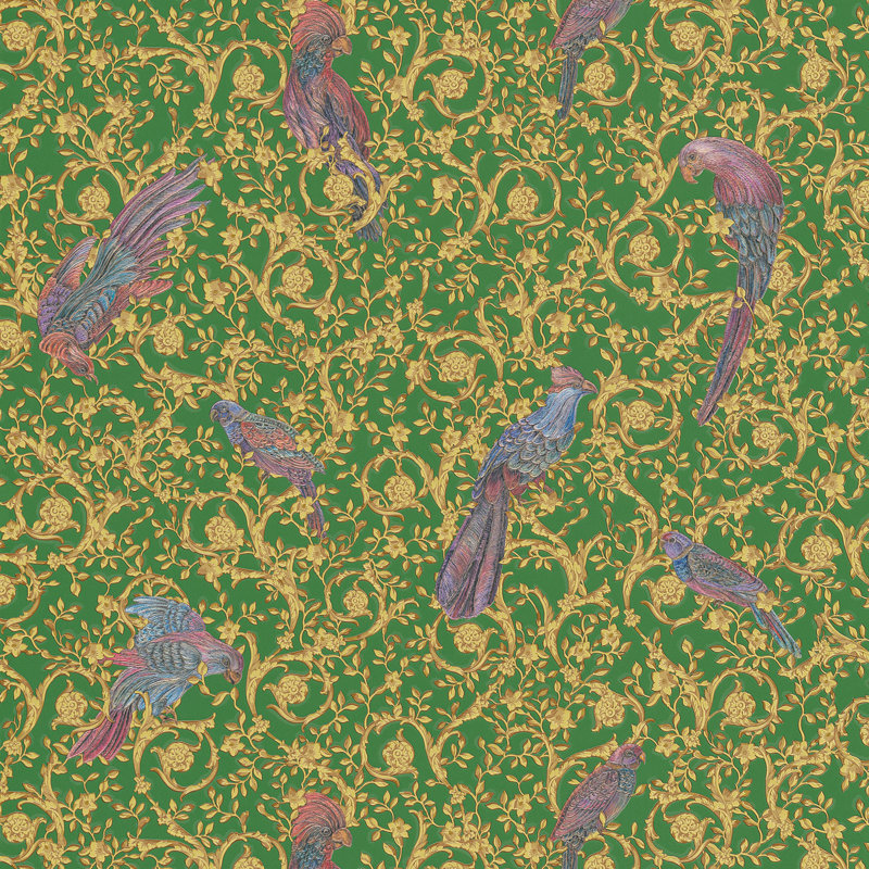 Guillemette 10.05m x 70cm Matte Wallpaper Roll, Green/Silver/Purple