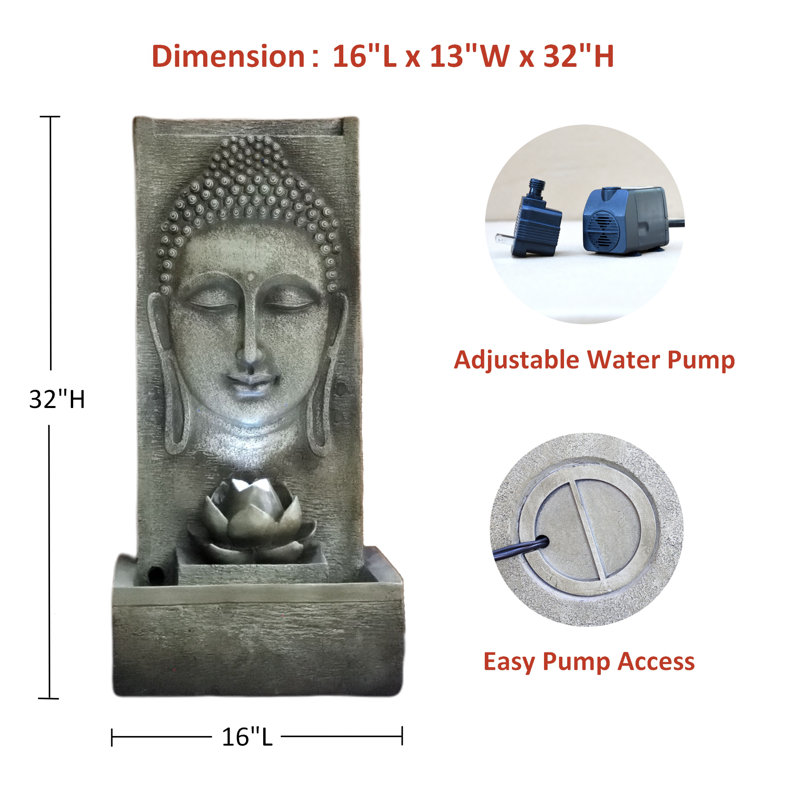 Fontaine de Bouddha tranquille avec lumières