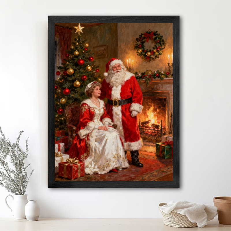 Art mural rétro noir, père Noël et père Noël, impressions encadrées de style rétro, H 25 po x l 17 po