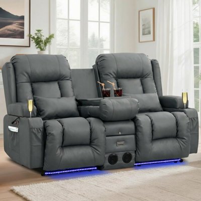 Canapé inclinable électrique avec chaleur et massage, haut-parleurs Bluetooth et lumières DEL, canapé inclinable double 3 places avec ports USB et porte-gobelets
