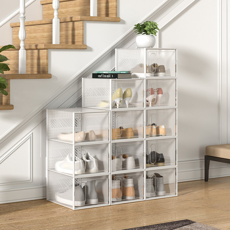 12 Pair Stackable Shoe Storage Box, White