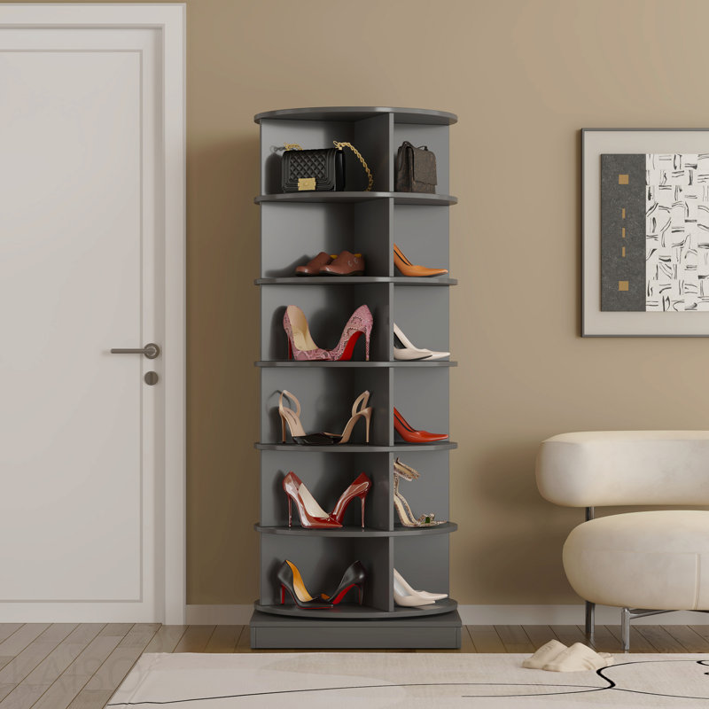 Gray 360 Rotating Shoe Cabinet 6 Layers