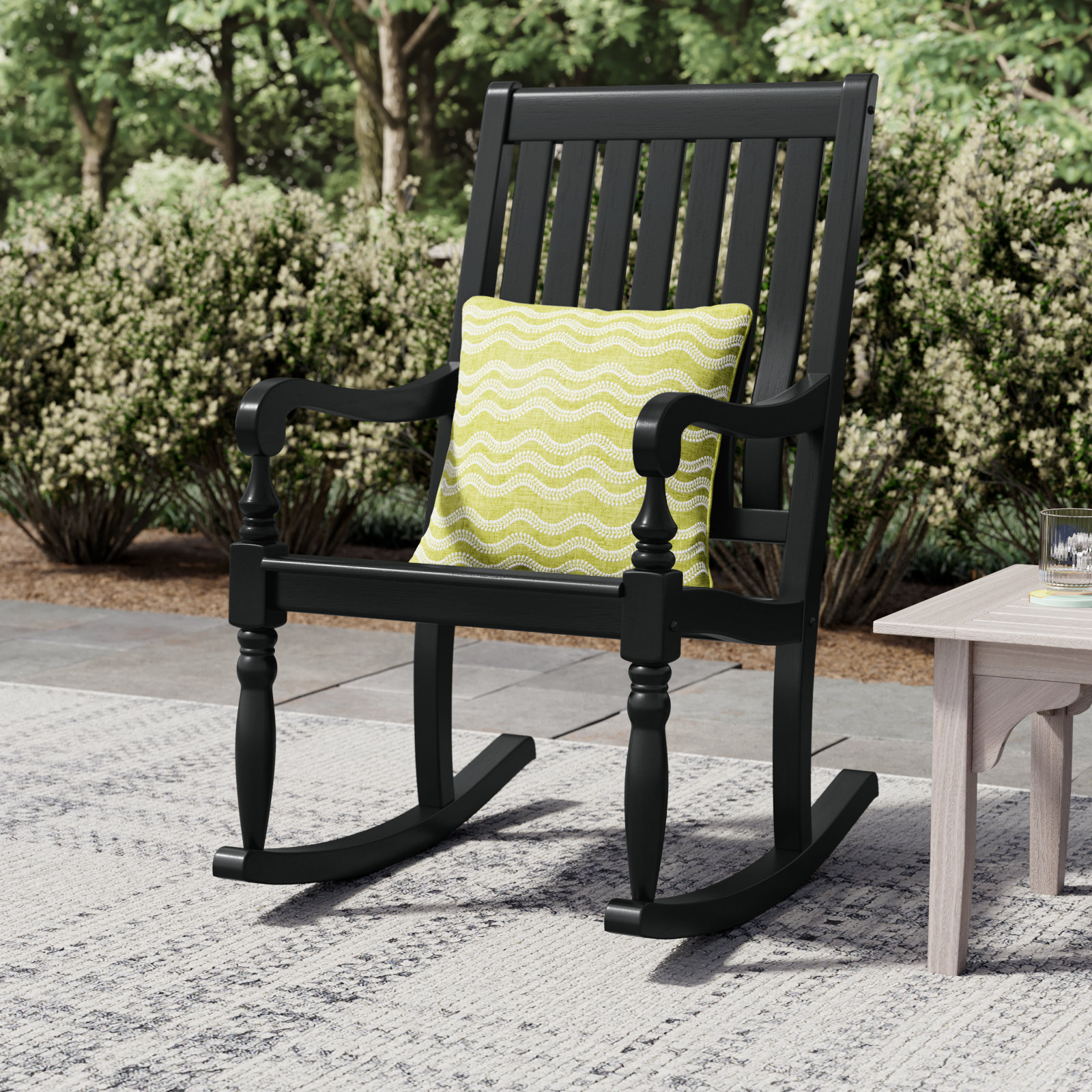 Oisin Solid Wood Outdoor Rocking Chair, Black