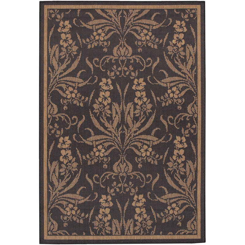 Wegener Floral Black Cocoa Indoor Outdoor Area Rug, Rectangle 3'9" x 5'5"