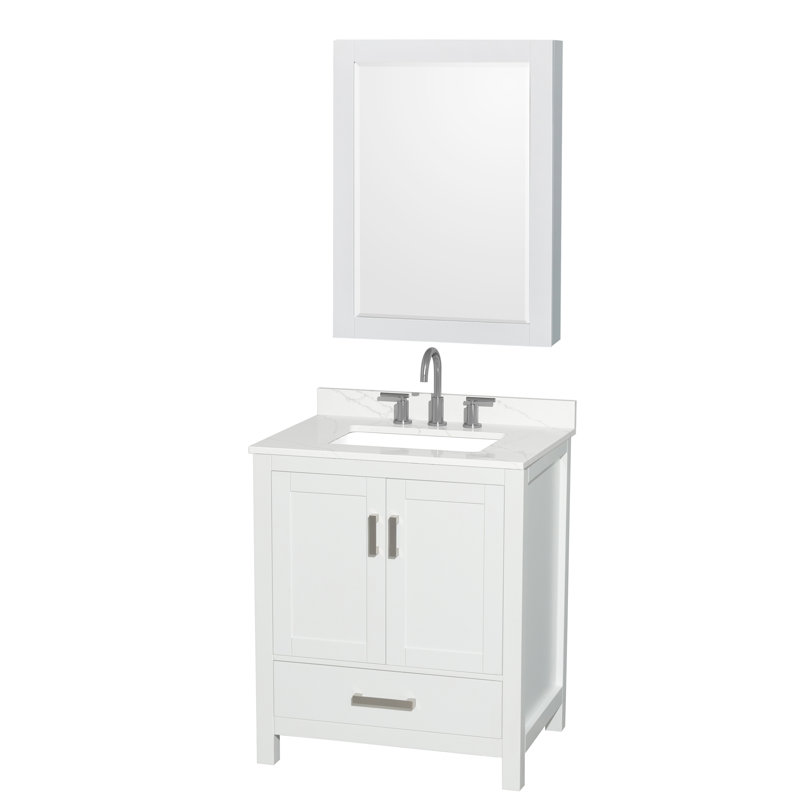 Sheffield 30" Freestanding Single Bathroom Vanity with Quartz Top with Medicine Cabinet, Chrome, White, Giotto Quartz