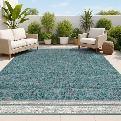 Alda Modern Minimalist Mingled Solid Turquoise/Cream Indoor/Outdoor Rug