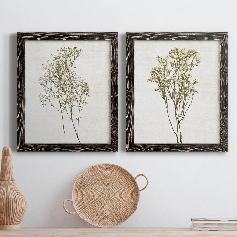 Farmhouse Pressed Flower I - Ensemble de 2 peintures sur toile encadrées, Cadre noir, H 31,5 po x l 47 po x P 1,5 po