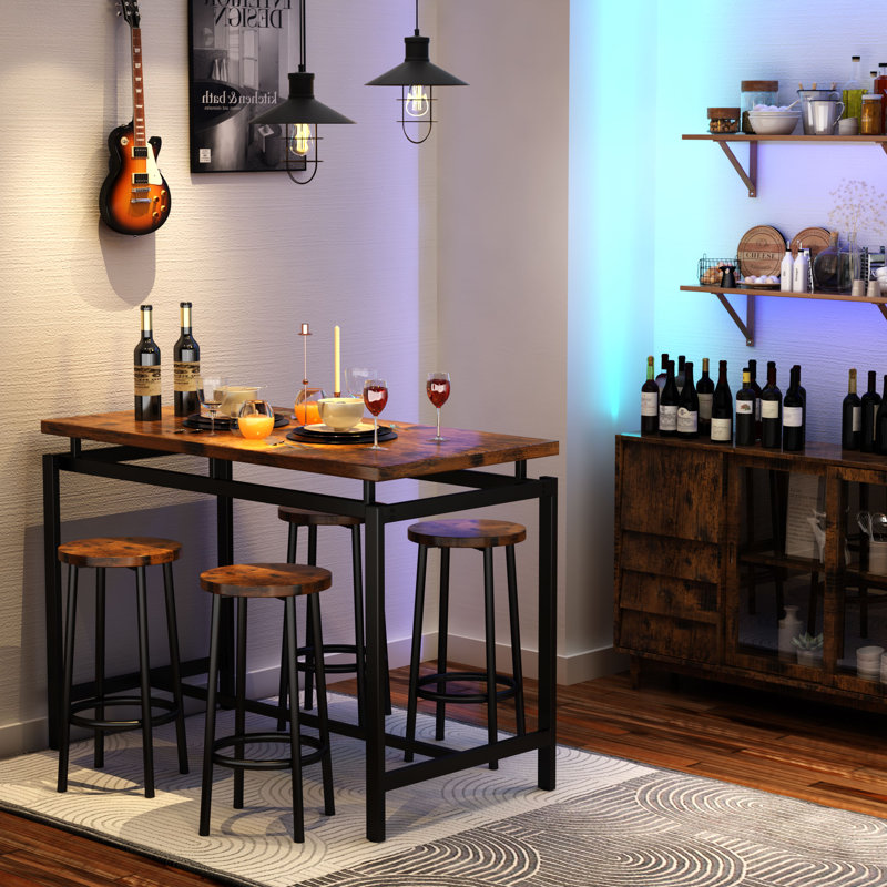 4 - Person Four Leg Dining Set, Rustic Brown/Black