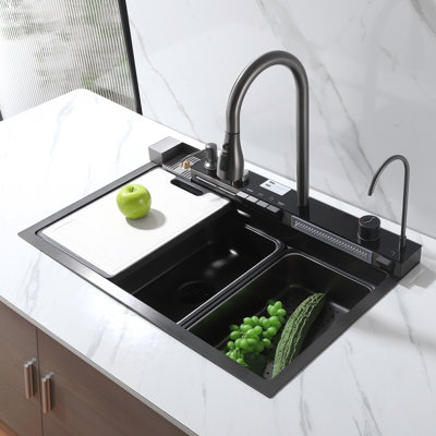 Ensemble d'évier de cuisine 30 "x 19" en acier inoxydable avec robinet escamotable ou évier de poste de travail avec accessoires