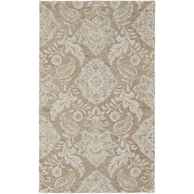 Armando Floral Handmade Tufted Wool Taupe/Ivory Area Rug