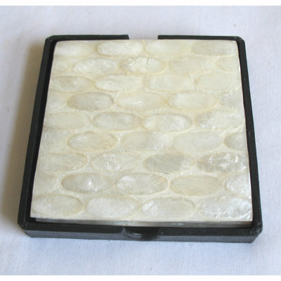 Rectangle 4 Piece Coaster Set With Holder