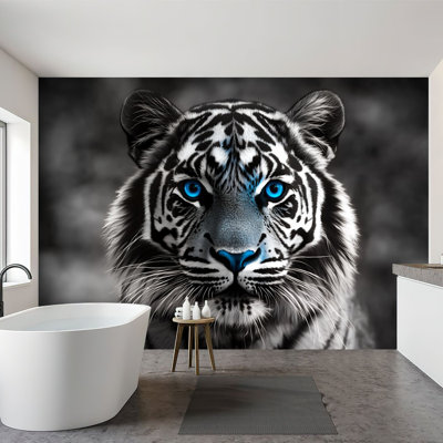 Wall Mural Peel and Stick Wallpaper Tiger Black White Leopard Animal Face Blue Eyes Stripes Whiskers Self-Adhesive Removable Contact Paper Wall Decor for Living Room Bedroom 100"H x 144"W