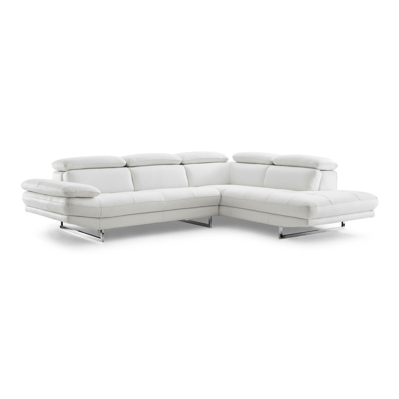 Canapé modulaire en cuir véritable faisant face à la droite de 111 po de largeur Carner, Cuir véritable blanc