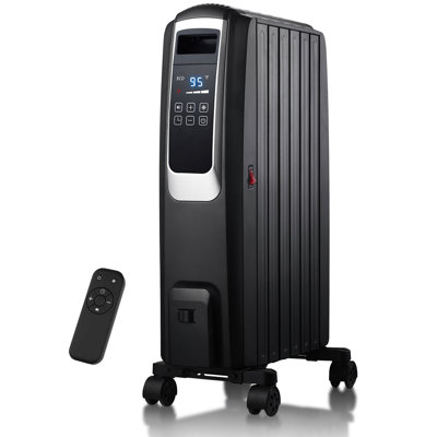 1500W  Electric Oil Filled Radiator, Durable Steel Electric Radiator Heater,26"Oil Filled Heater with Remote Control, ECO & Silent Mode, 24H Timer, Overheat & Tip-Over Protection