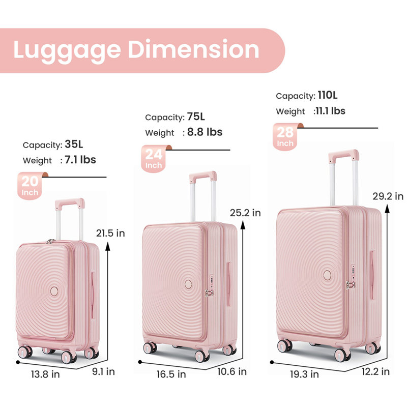 Ensembles de bagages 3 pièces (20/24/28), bagages de cabine extensibles avec serrure TSA approuvée, coque rigide 100% PC et valise légère avec poche avant et roues pivotantes