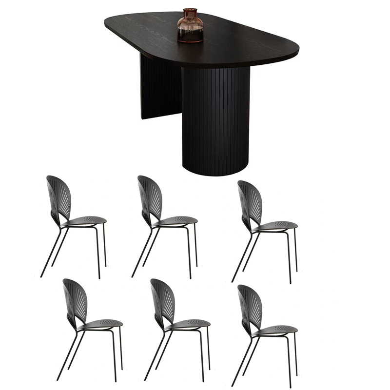 Simple Solid Ash Oval Dining Table Sets., 29.53"H x 70.87"L x 31.5"W