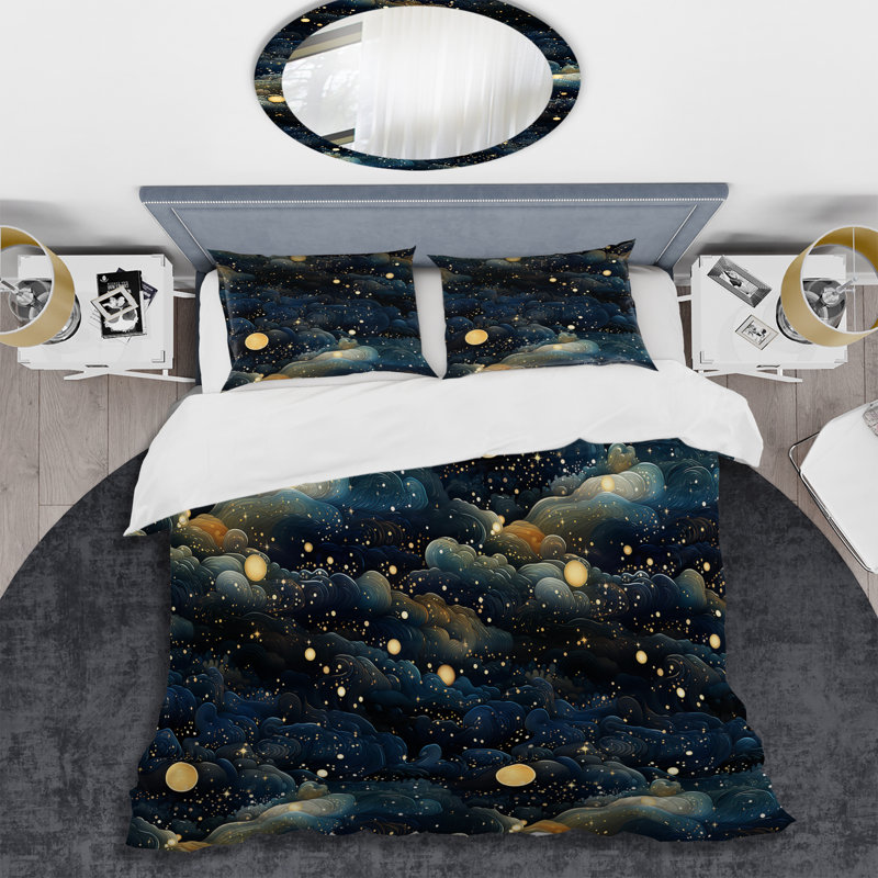 Ensemble de housse de couette Midnight Indigo Galatic, Housse de couette pour grand lit et 2 taies décor
