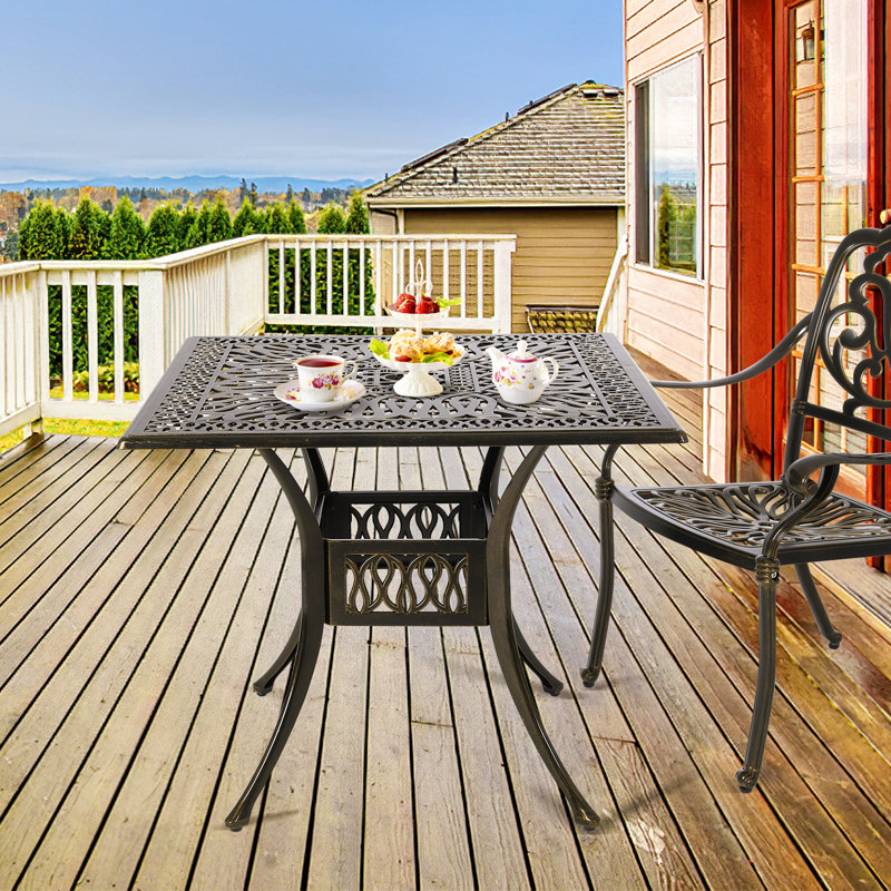 Woolverton Square Metal Outdoor Dining Table With Umbrella Hole , 35.1'' in. W 35.1'' in. D