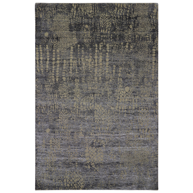 Tapis moussu / gris noué à la main de haute qualité, Rectangle 8 pi x 10 pi